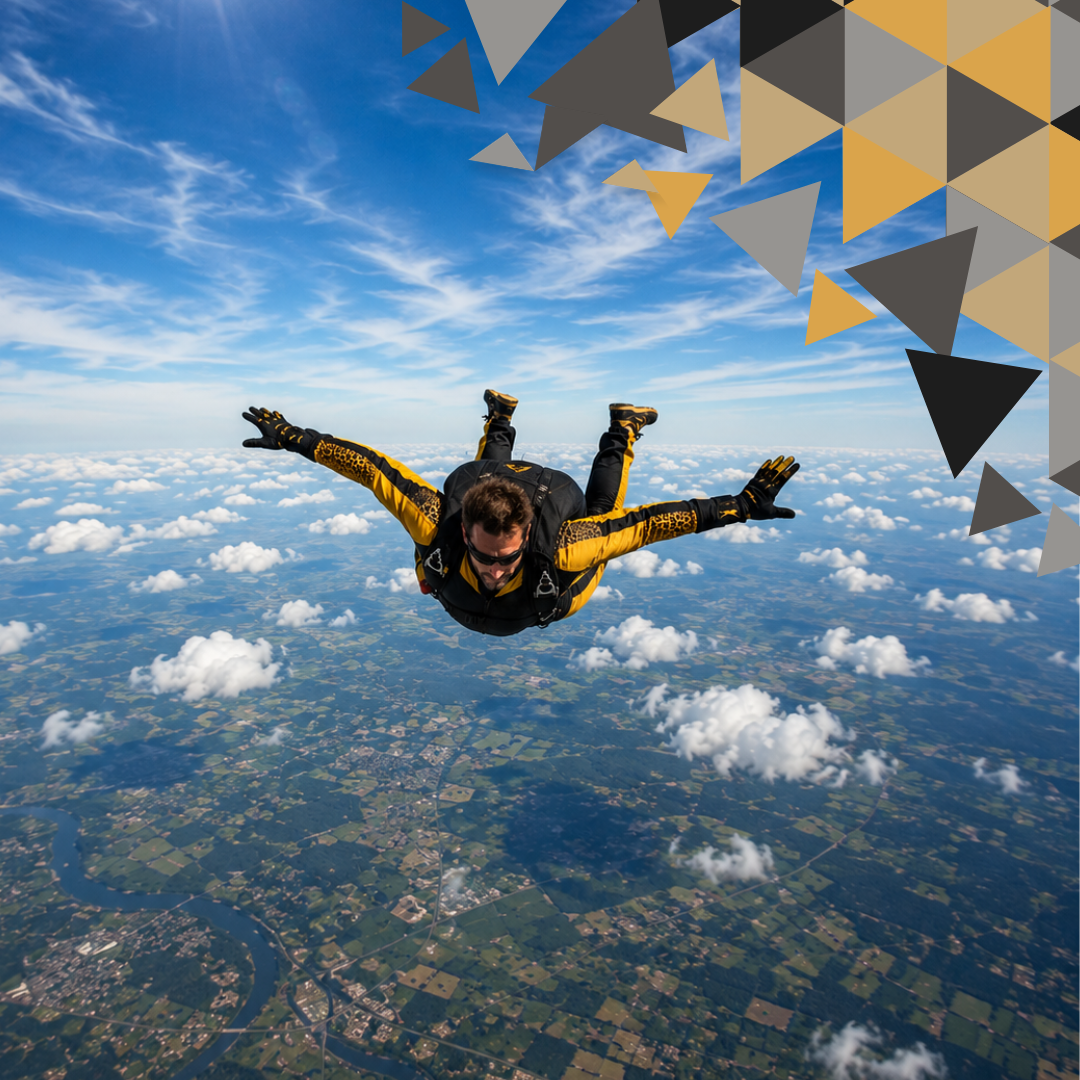 man breaking through skydiving